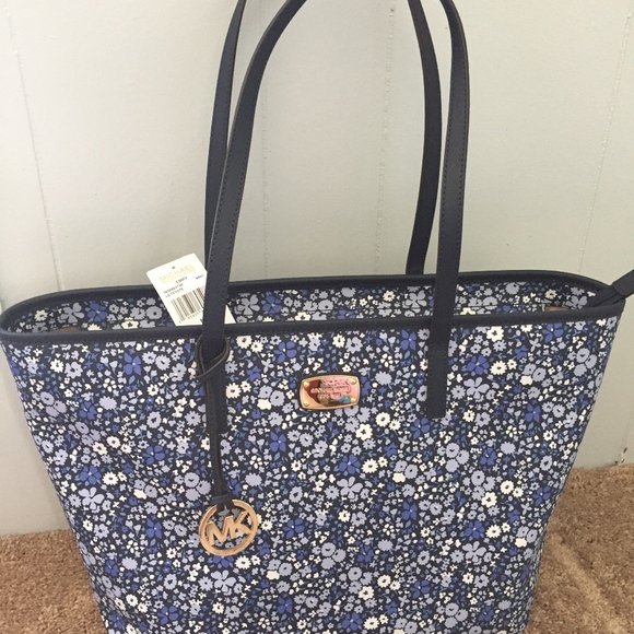 Michael Kors Navy Floral Emry Tote - Picture 2 of 8